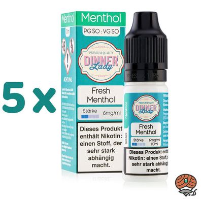 Dinner Lady Fresh MenthoI 6mg/ml Nikotin, 50/50 Liquid 5x 10ml