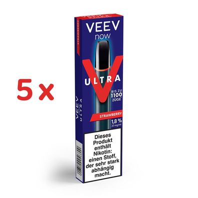 VEEV now ULTRA Strawberry 20mg/ml Nikotin 5x Einweg-E-Zigarette, max. 1100 Züge