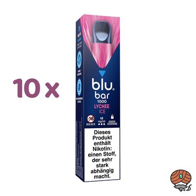 blu bar LYCHEE ICE 10 E-Shishas, 18mg Nikotin, Einweg-E-Zigarette, max. 1000 Züge