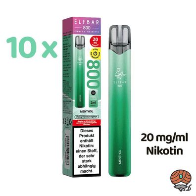 ELFBAR E-Shisha Menthoi * 20mg/ml Nikotin* 800 Züge, 10x Einweg-E-Zigaretten