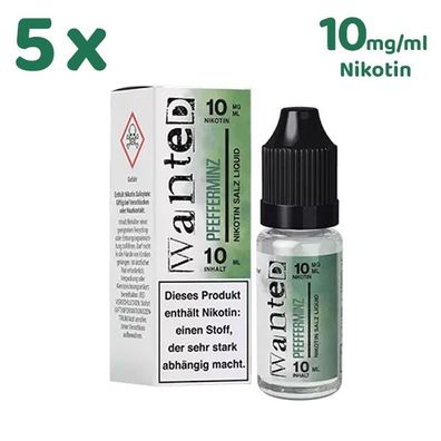 Wanted Overdosed Pfefferminz * 10mg/ml* Nikotinsalz, Liquid 5x 10ml