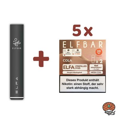 ELFBAR ELFA Akku (Farbe zufällig) + 5x ELFA POD Cola 20mg/ml Nikotin à 2 Pods