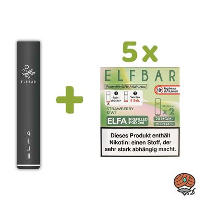 ELFBAR ELFA Akku Farbe zufällig + 5x ELFA POD Strawberry Kiwi 20mg Nik à 2 Pods