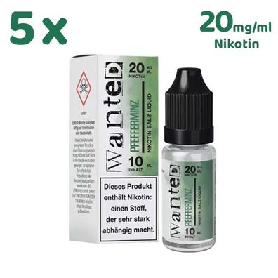 Wanted Overdosed Pfefferminz * 20mg/ml* Nikotinsalz, Liquid 5x 10ml