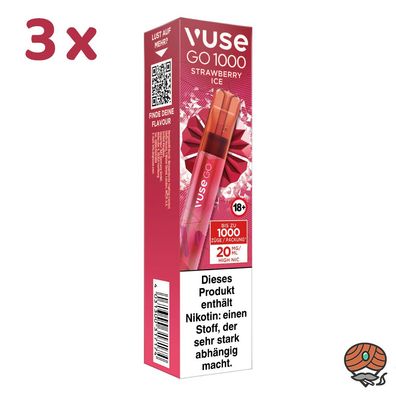 Vuse GO E-Shisha Strawberry ICE, 3x 20mg/ml Nikotin max. 1000 Züge, Einweg Vape
