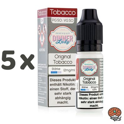 Dinner Lady Original Tobacco 12mg/ml Nikotin, 50/50 Liquid 5x 10ml