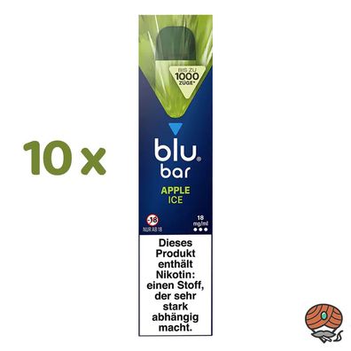blu bar APPLE ICE 10x Einweg-E-Shisha, 18mg Nikotin, Vape, max. 1000 Züge