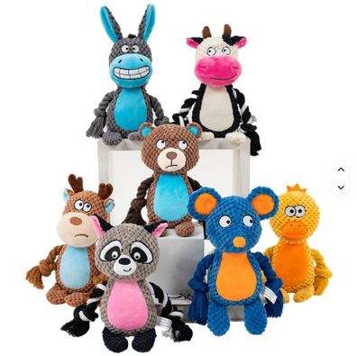 Robustes doppellagiges Baumwollseil-Kauspielzeug für Hunde - Mit Quietscher & Knister