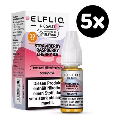ELFLIQ by ELFBAR Strawberry Raspberry Cherry Ice 10mg/ml Niksalz, Liquid 5x 10ml