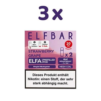 ELFBAR ELFA POD Strawberry Grape 20mg/ml Nikotin 3x 2 Pods