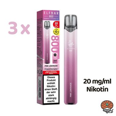 ELFBAR E-Shisha PINK Lemonade * 20mg/ml Nikotin* 800 Züge, 3x Einweg-E-Zigaretten