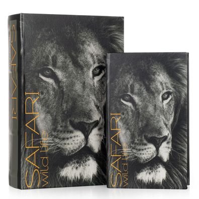 Buchhüllen Set „Safari Wild Life“ - 2-teilig - Geheimversteck Buchbox mit Löwenmotiv