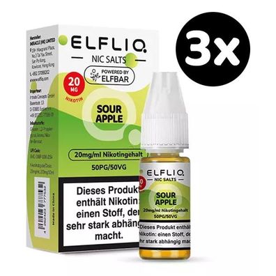 ELFLIQ by ELFBAR Sour Apple * 20mg/ml* Nikotinsalz, Liquid 3x 10ml