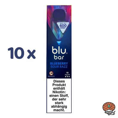 blu bar Blueberry SOUR RAZZ 10x Einweg-E-Shisha, 18mg Nikotin Vape max. 600 Züge