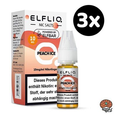 ELFLIQ by ELFBAR Peach Ice * 10mg/ml* Nikotinsalz, Liquid 3x 10ml
