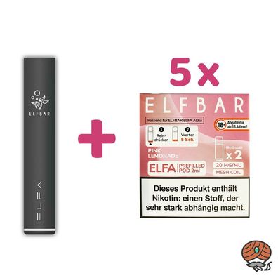 ELFBAR ELFA Akku (Farbe zufällig) + 5x ELFA POD Pink Lemonade 20mg Nik. à 2 Pods