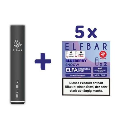 ELFBAR ELFA Akku Farbe zufällig + 5x ELFA POD Blueberry Snoow 20mg/ml Nik 2 Pods