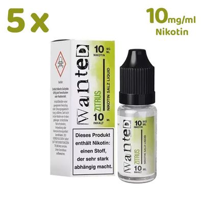 Wanted Overdosed ZITRUS * 10mg/ml* Nikotinsalz, Liquid 5x 10ml