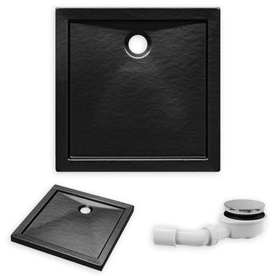 Duschwanne Quadratisch Aquarius 90x90x5,5 Schwarz Steinoptik | Ablaufgarnitur im SET!