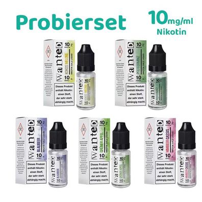 Wanted Overdosed Probierset #1 * 10mg/ml* Nikotinsalz, Liquid 5x 10ml