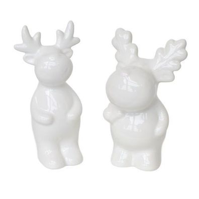 Rentier aus Keramik weiß 11 und 13 cm, 2er-Set