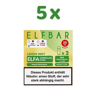 ELFBAR ELFA POD Lemon Mint 20mg/ml Nikotin 5x 2 Pods