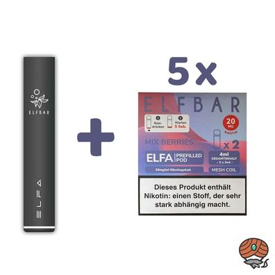 ELFBAR ELFA Akku (Farbe zufällig) + 5x ELFA POD Mix Berries 20mg/ml Nik à 2 Pods