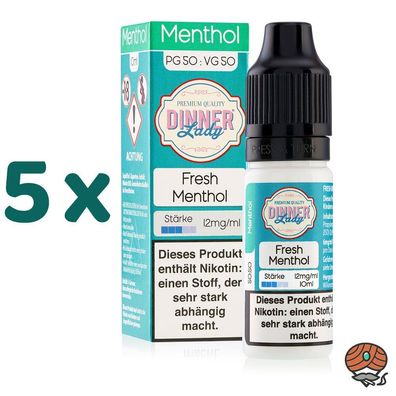 Dinner Lady Fresh MenthoI 12mg/ml Nikotin, 50/50 Liquid 5x 10ml