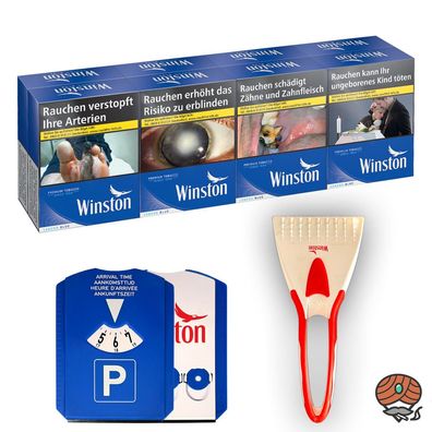 Winston Blue/Blau Zigaretten XXL 8x 27 Stück + Winston Parkscheibe, Eiskratzer