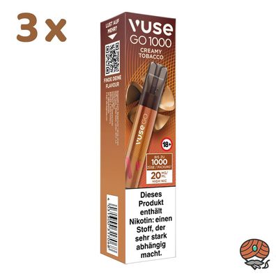 Vuse GO E-Shisha CREAMY Tobacco, 3x 20mg Nik., max. 1000 Züge, Einweg-E-Zigarette