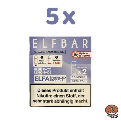 ELFBAR ELFA POD Blue Razz Lemonade 20mg/ml Nikotin 5x 2 Pods