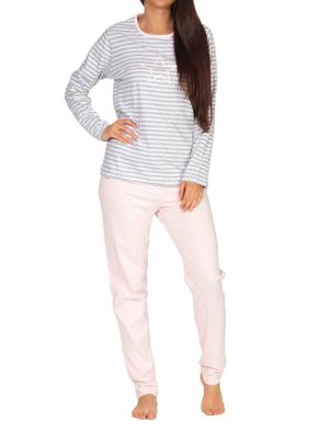 Eleganter Damen Pyjama langarm Schlafanzug - Streifenoptik und Stern Motiv