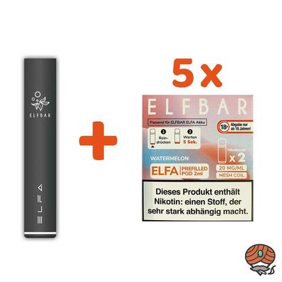 ELFBAR ELFA Akku (Farbe zufällig) + 5x ELFA POD Watermelon 20mg Nikotin à 2 Pods