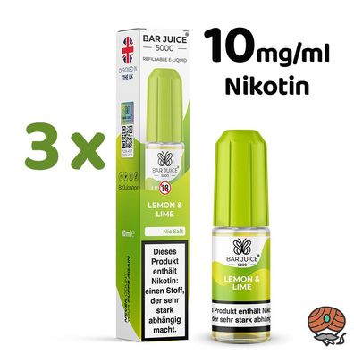Bar Juice 5000 LEMON & LIME 10mg/ml Nikotin, Liquid 3x 10ml