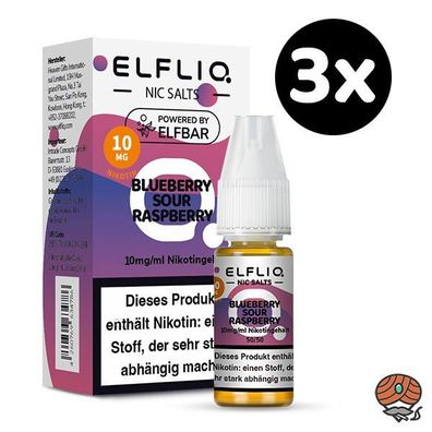 ELFLIQ by ELFBAR Blueberry Sour Raspberry * 10mg/ml* Nikotinsalz, Liquid 3x 10ml