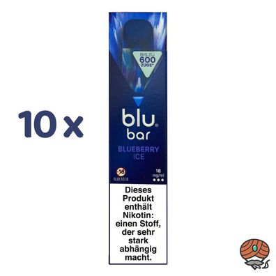blu bar Blueberry ICE 10x Einweg-E-Shisha, 18mg Nikotin, Vape, max. 600 Züge