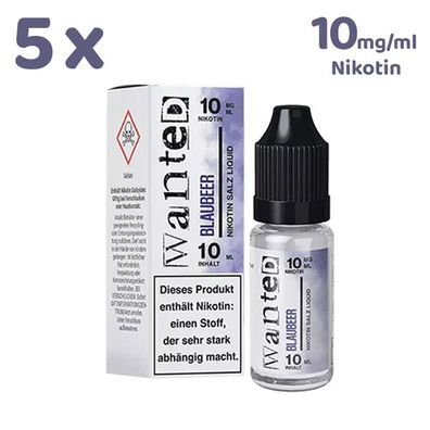 Wanted Overdosed Blaubeer * 10mg/ml* Nikotinsalz, Liquid 5x 10ml