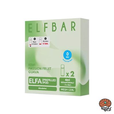ELFBAR ELFA POD Kiwi Passionfruit Guava 0mg/ml Nikotin à 2 Pods, nikotinfrei