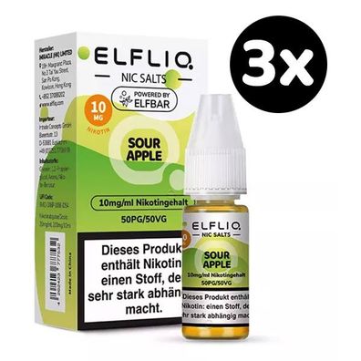 ELFLIQ by ELFBAR Sour Apple * 10mg/ml* Nikotinsalz, Liquid 3x 10ml