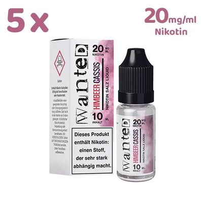 Wanted Overdosed Himbeer CASSIS * 20mg/ml* Nikotinsalz, Liquid 5x 10ml