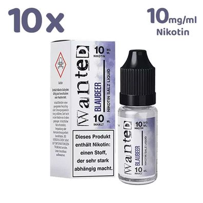 Wanted Overdosed Blaubeer * 10mg/ml* Nikotinsalz, Liquid 10x 10ml