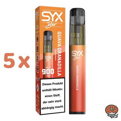 SYX BAR E-Shisha GUAVA Granadilla, 20mg/ml Nikotin, max. 900 Züge, Einweg 5x