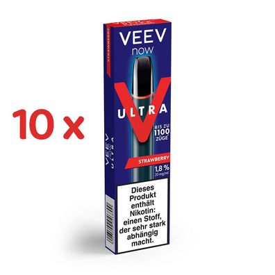 VEEV now ULTRA Strawberry 20mg/ml Nikotin 10x Einweg-E-Zigarette, max. 1100 Züge