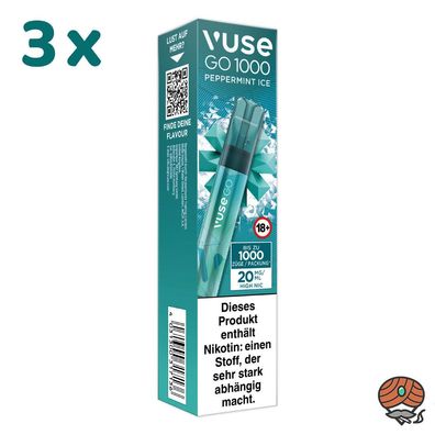 Vuse GO 1000 3x E-Shisha Peppermint ICE, 20mg Nikotin, Einweg-E-Zigarette, Vape