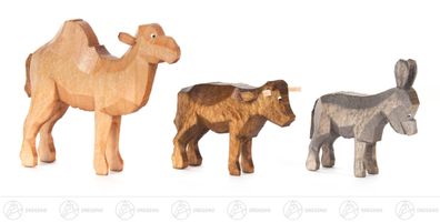 Weihnachtsfiguren Kamel, Esel, Ochse Höhe = 50mm NEU Holzfigur Reifentier