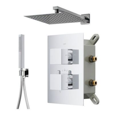 Komplettes Duschsystem ANGO Unterputz Armatur Thermostatisch mit Kopfbrause in Chrom