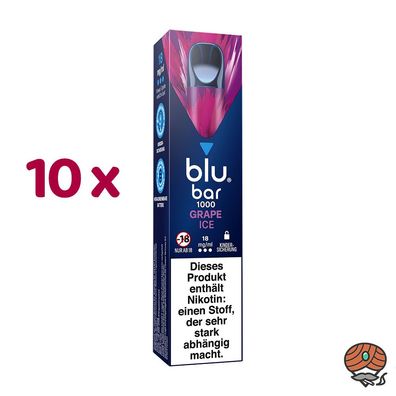 blu bar GRAPE ICE 10x E-Shisha, 18mg Nikotin, Einweg-E-Zigarette, max. 1000 Züge