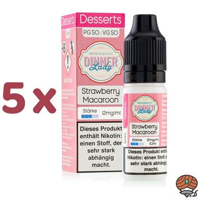 Dinner Lady Strawberry Macaroon 12mg/ml Nikotin, 50/50 Liquid 5x 10ml