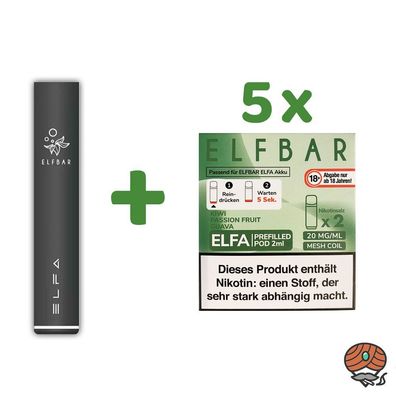 ELFBAR Akku Farbe zufällig + 5x ELFA POD Kiwi Passion F.G. 20mg Nik à 2 Pods