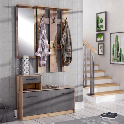 Garderobe Foxy FOXD011-C943 Wandgarderobe Dielen Set old wood/beton